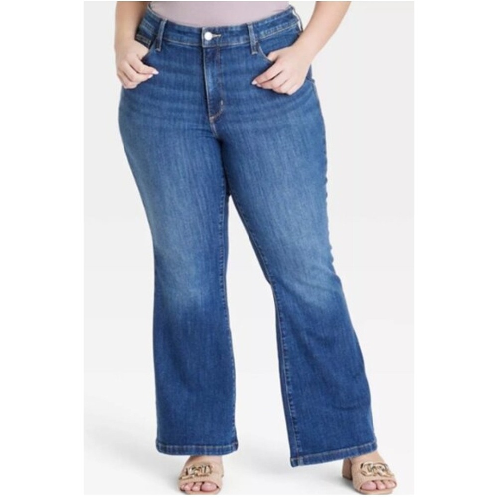Y2K High Rise Flare Festival Jeans Western Bikercore Blue Denim 44x30 Size 20